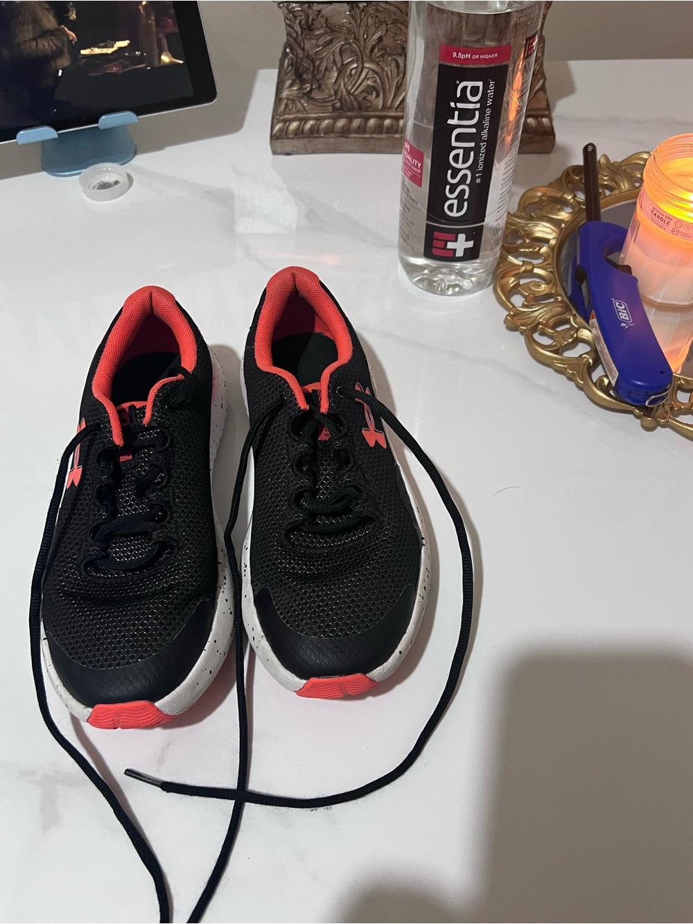 Under Armour Black & Orange Kids' Athletic Shoes